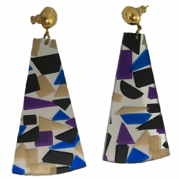Long mirror earrings with coloured linear designs