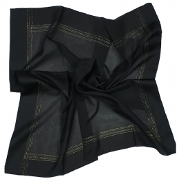 Black Italian square scarf with gold lurex stripes and satin boarder