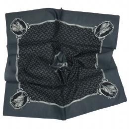 Black and grey Italian matte square scarf with Horse prints