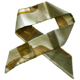 Grey double Italian silk bandeau scarf with flowers
