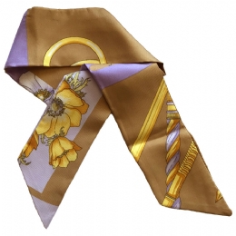 Διπλό λιλά Ιταλικό μεταξωτό φουλάρι bandeau με λουλούδια