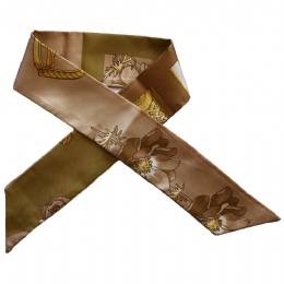 Beige double Italian silk bandeau scarf with flowers