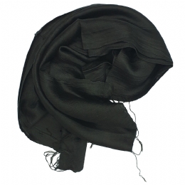 Wide raw silk plain colour black scarf - stole 