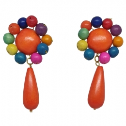 Orange wooden clip Rainbow earrings