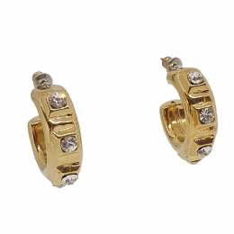 Χρυσοί γυαλιστεροί κρίκοι με λευκά στρας