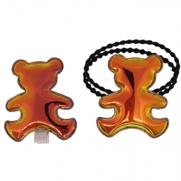 Πορτοκαλί ιριδίζον σετ κοκαλάκια μαλλιών Αρκουδάκι