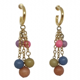 Gold hoops with hanging chains and multicoloured beads