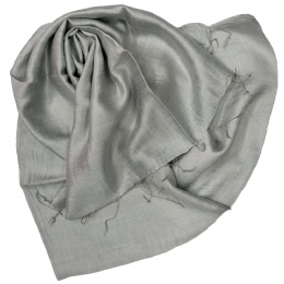 Wide raw silk plain colour silver scarf - stole 