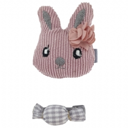 Pink fabric bunny and grey caramel hair clip 