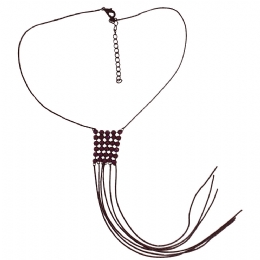 Μαύρη αλυσίδα λαιμού με κρόσσια και τετράγωνο charm με μωβ strass