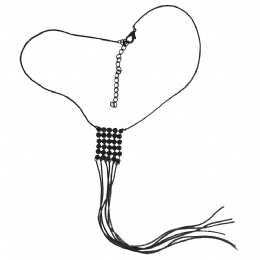 Μαύρη αλυσίδα λαιμού με κρόσσια και τετράγωνο charm με μαύρα strass