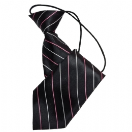 Μαύρη παιδική γραβάτα με ροζ και λευκές λεπτές ρίγες