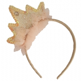 Ροζ στέκα μαλλιών με κορώνα από παγιέτες, τούλι και glitter