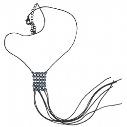 Μαύρη αλυσίδα λαιμού με κρόσσια και τετράγωνο charm με γαλάζια strass