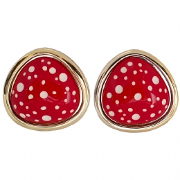 Large triangle red polka dot clip earrings with gold base