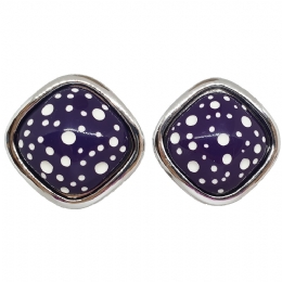 Μεγάλα μπλε πουά κλιπ σκουλαρίκια ρόμβοι με ασημί βάση