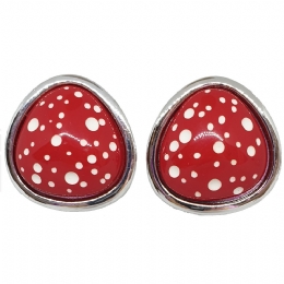 Μεγάλα τρίγωνα κόκκινα πουά σκουλαρίκια κλιπ με ασημί βάση