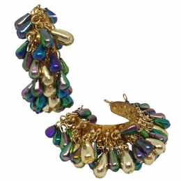 Χρυσοί κρίκοι με χρυσές και πράσινες ιριδίζουσες οβάλ πέρλες 