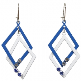 Μπλε και λευκά διπλά σκουλαρίκια ρόμβοι με στρας
