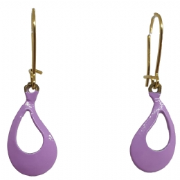 Small metallic teardrop earrings with lilac enamel