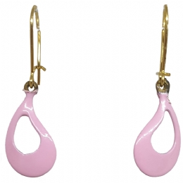 Small metallic teardrop earrings with pink enamel