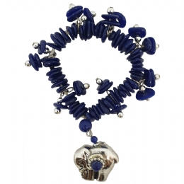 Ελαστικό βραχιόλι με μπλε lucite πέτρες και ασημένιο charm με ελέφαντα