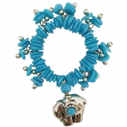 Ελαστικό βραχιόλι με γαλάζιες lucite πέτρες και ασημένιο charm με ελέφαντα