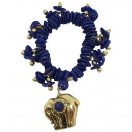 Ελαστικό βραχιόλι με μπλε lucite πέτρες και χρυσό charm με ελέφαντα