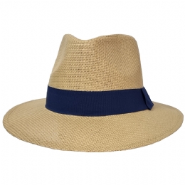 Natural μπεζ Panama καπέλο με μπλε κορδέλα