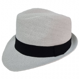 Λευκό ψάθινο παιδικό καπέλο καβουράκι με μαύρη κορδέλα