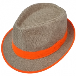 Μπεζ παιδικό καπέλο καβουράκι με πορτοκαλί φλούο κορδέλα 