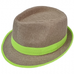 Μπεζ παιδικό καπέλο καβουράκι με λαχανί φλούο κορδέλα 