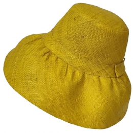 Κίτρινο μαλακό καπέλο με μεγάλο γείσο από φυσική ψάθα