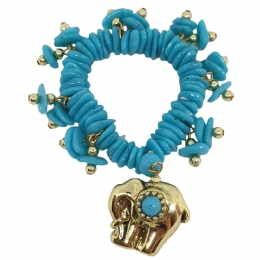 Ελαστικό βραχιόλι με γαλάζιες lucite πέτρες και χρυσό charm με ελέφαντα