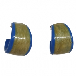 Small blue ceramic hoops earrings witn olive enamel