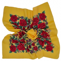 Κίτρινη παραδοσιακή Ιταλική μαντήλα με κόκκινα τριαντάφυλλα