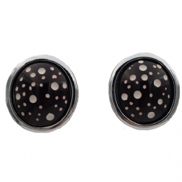 Μεγάλα μαύρα πουά σκουλαρίκια κλιπ με ασημί βάση