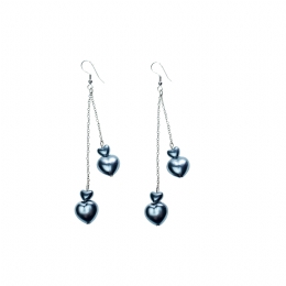 Μακριά ασημί σκουλαρίκια με ασημί κρεμαστές καρδιές