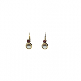 Gold earrings with white pearl and circular red strass