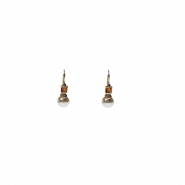 Gold earrings with white pearl and square honey strass