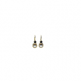 Gold earrings with white pearl and circular black strass