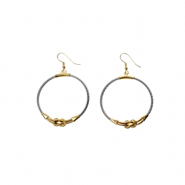 Silver hanging hoop earrings with golden details