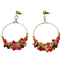 Χρυσοί κρεμαστοί κρίκοι με χρυσές και μπορντό πέτρες