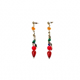Gold Twirl earrings with multicoloured beads