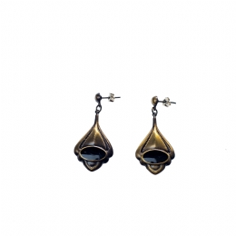 Antique gold vintage earrings with black bead
