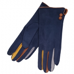 Μπλε ραφ βελουτέ γάντια με χρωματιστές λεπτομέρειες και επένδυση με βελούδινη αίσθηση