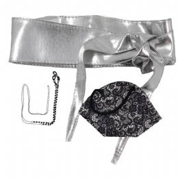 Gift box με γυναικεία ασημί ζώνη one size, μάσκα KN95 lace print και ασημί αλυσίδα γυαλιών και μάσκας με μαύρα κρυσταλλάκια