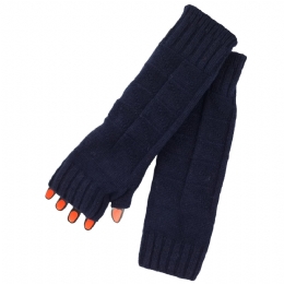 Μπλε μακριά πλεκτά γάντια-μανίκια Squares από σύμμεικτο μαλλί