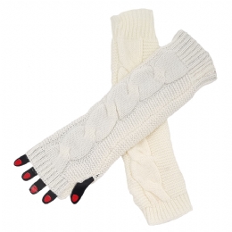 Μακριά πλεκτά λευκά γάντια-μανίκια με πλεξούδα