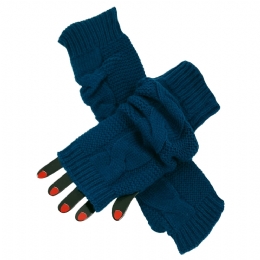 Μακριά πλεκτά midnight blue γάντια-μανίκια με πλεξούδα